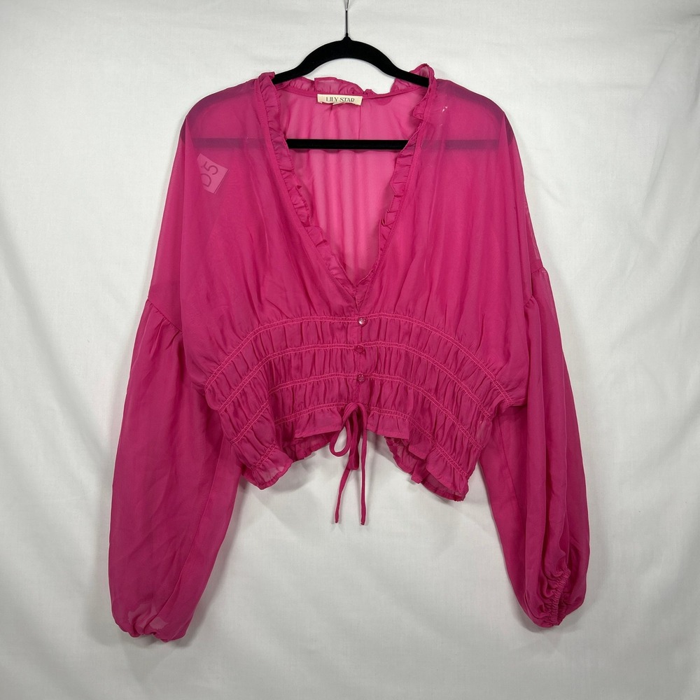 Lily Star Hot Pink Sheer Blouse Size L